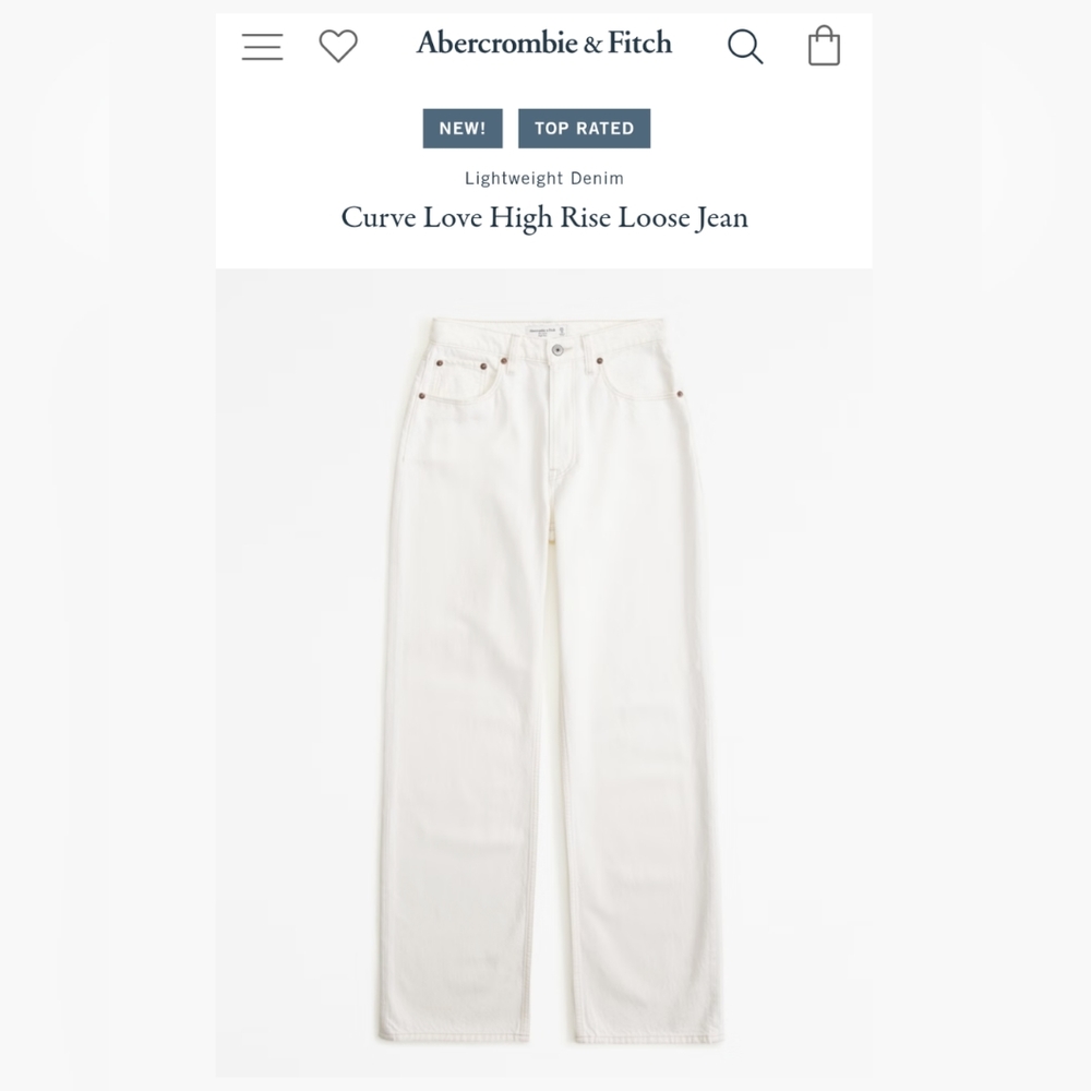 NWT Abercrombie & Fitch 27 4L The Loose High Rise Curve Love Cream jeans denim